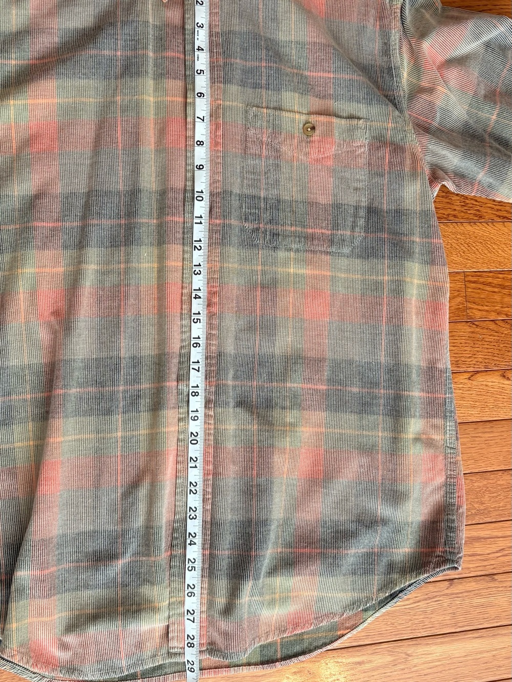 ORVIS Corduroy Button-Down Plaid Shirt in Orange Grey Green Men’s Medium - Picture 11 of 14